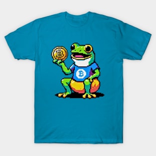 8-Bit Bitcoin Frog - Pixelated Cryptocurrency Art T-Shirt